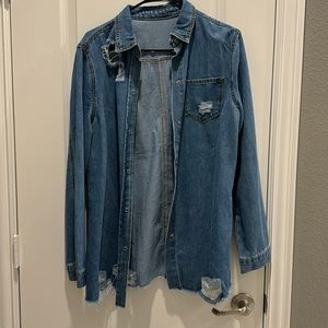 Distressed denim button up shirt! Brand new with tags!